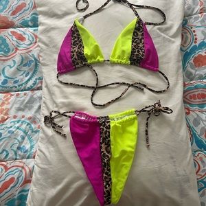 Pink , Neon Cheetah Print Swim Suit FASHION NOVA
